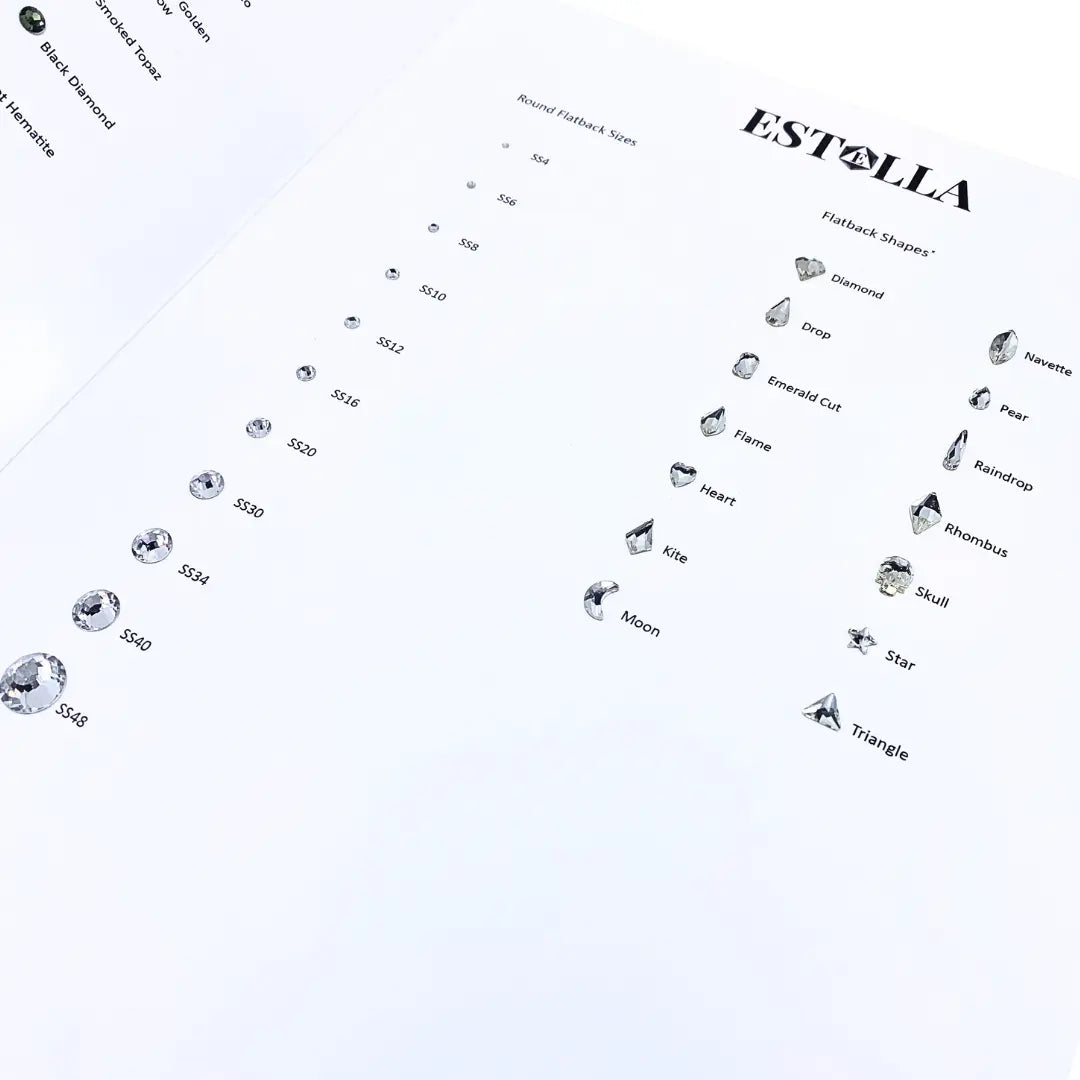 Estella Flat Back Crystals Colour Chart - Bluestreak Crystals